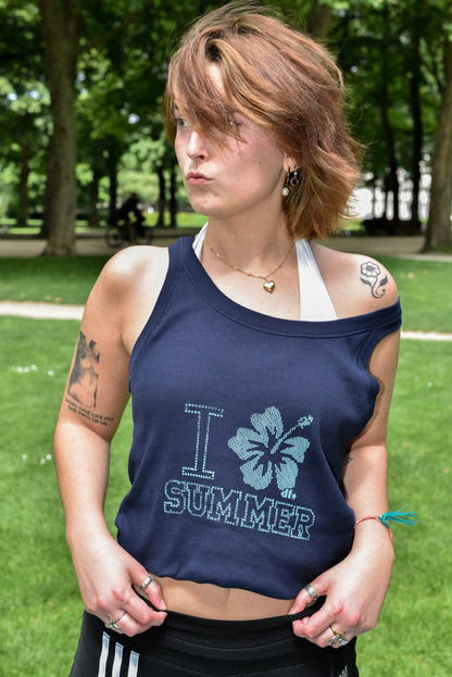Débardeur "I ✿ summer" - Bleu Marine